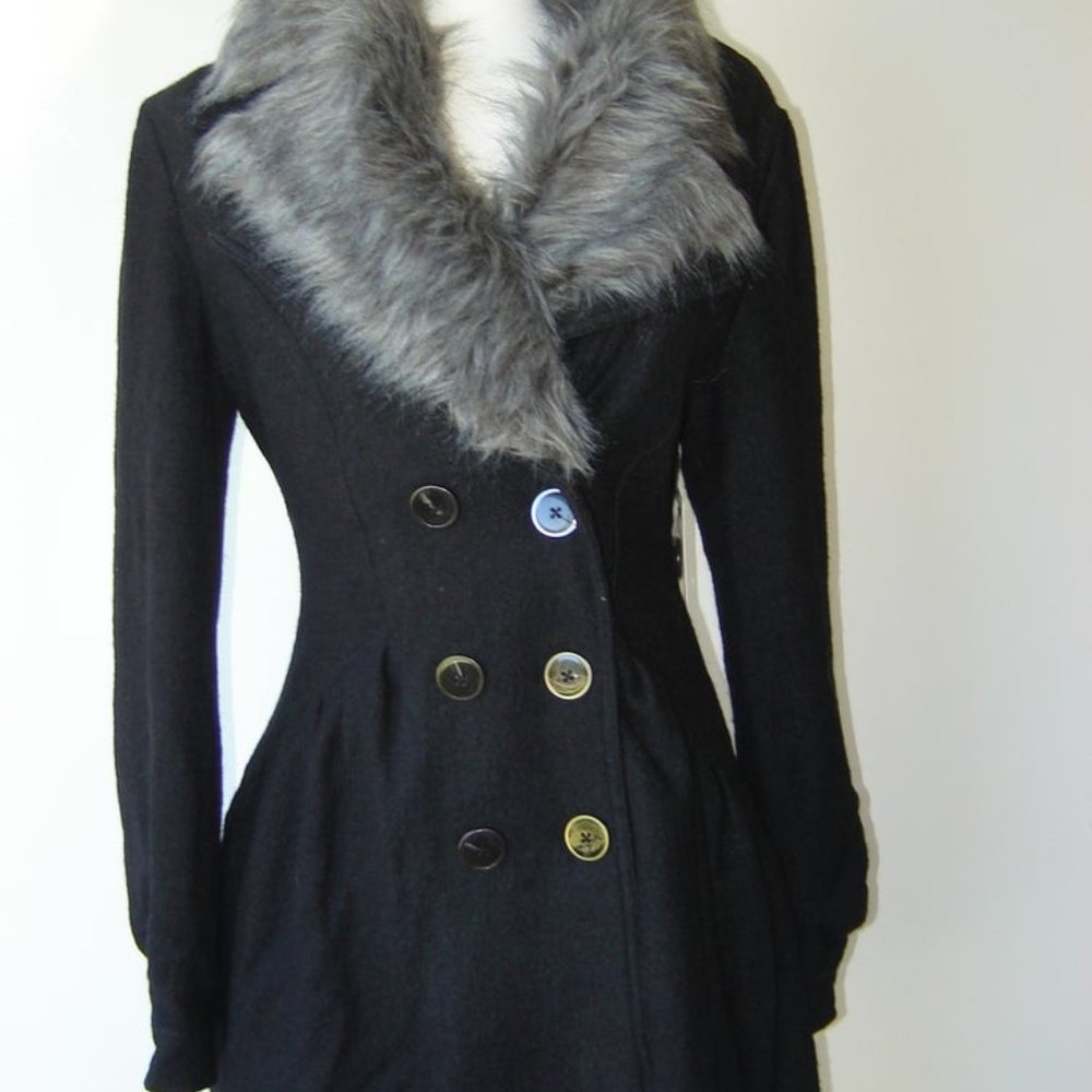 Free People Faux Fur Collar Pea Coat